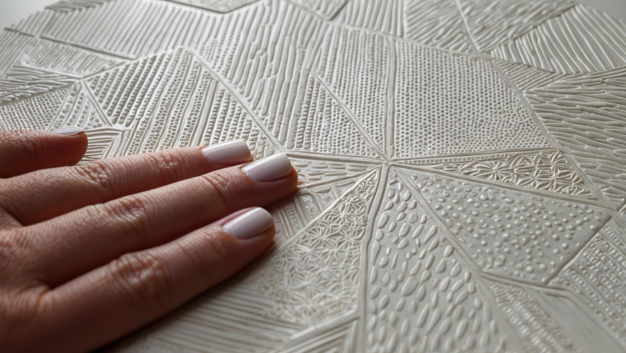 Campione tessile con ricamo geometrico